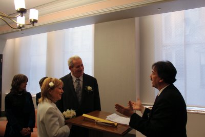 The wedding ceremony for Moshe & Orna (Judy & Mary Ann are in the background) - at the City Clerk's Marriage Bureau in Manhattan