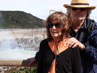 Judy and Richard at the Poas Volcano. This volcano is active. Steam is seen in this photo.