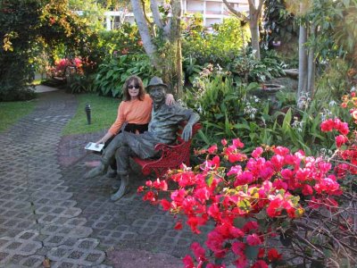 Judy with her new Costa Rican boyfriend - in the gardens behind the Hotel Bougainvillea where we stayed.