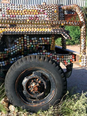 7648- bottle cap encrusted jeep