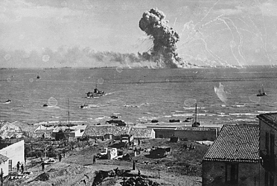 U.S. munitions ship goes up during the invasion of Sicily .