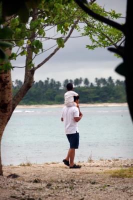Beach walk with beloved son