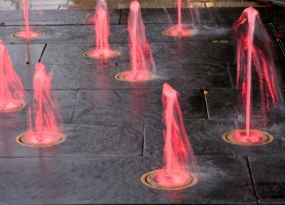 Red light street fountain.