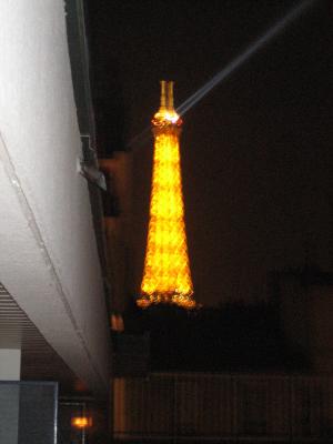 Eiffel Tower lit up at night - from our room