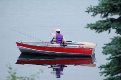 Flyfishing in a rowboat