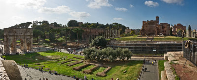 View from the Colosseum towards Arch of  Constantine (right) and Roman Forum (Temple of Venus and Roma, left)