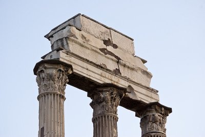 Detail of the ruins of the Temple of Castor and Pollux