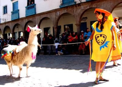 incan maiden with her llama