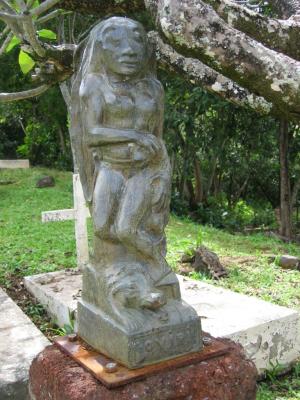 Hiva Oa - Calvaire Cemetary, marker Oviri (meaning 'wild') at Paul Gauguin's grave