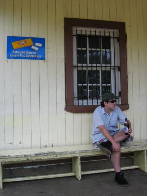 Tim enjoying a Hinano in Atuona, Hiva Oa