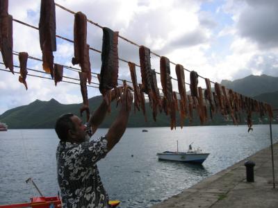 Nuku Hiva - dried fish on the pier in Taiohae Bay