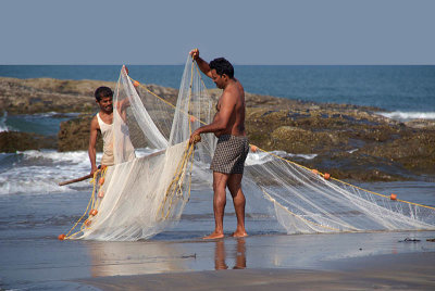 Fishermen Folding Nets North Goa