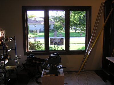The new window in the library/music room.