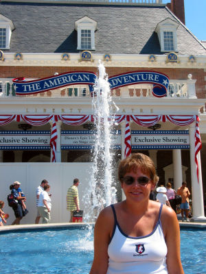 Carol relaxes at The American Adventure pavillion