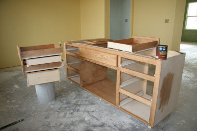 We started with the master bath cabinets because they had to be installed in order to have the vanities installed