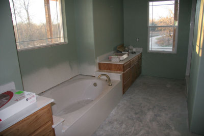 The master bath tub/vanities/shower are installed