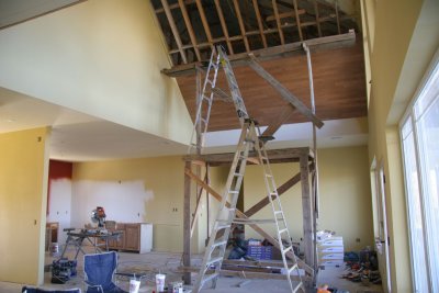 We have started installing the wood on the vaulted ceiling in the living/dining room - is that scaffold OSHA approved?