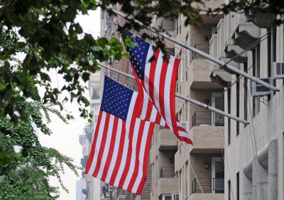 Flags near Washington Square Park on 5th Avenue