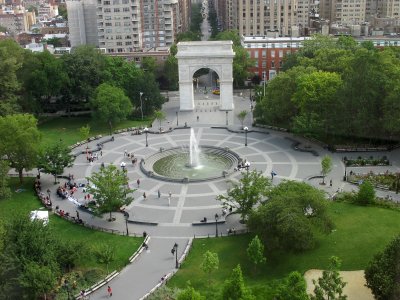 Tisch Fountain Plaza without Scholar Trees from the NYU Student Center