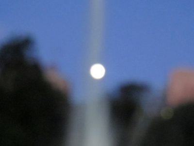 Waxing Blue Moon at the Fountain