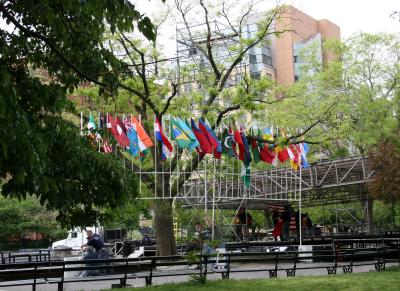 NYU Commencement  Preparations - Raising the World Flags