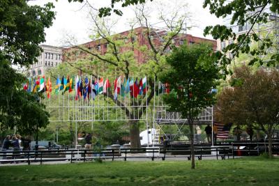 NYU Commencement  Preparations - Raising the World Flags