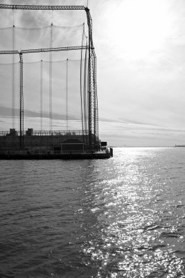Hudson River, Chelsea Pier Golf Course Net, Varrazano Bridge and Statue of Liberty on the Horizon