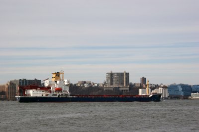 Tanker Cargo Ship & New Jersey Skyline from Chelsea Pier