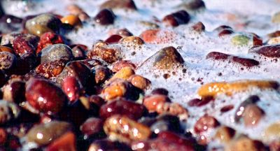 Beach pebbles and sea foam