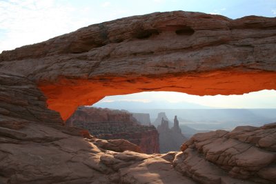 Mesa Arch at Sunrise with Washer Woman Arch Framed