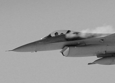 F-16 Unleashing with its General Electric M61A1 Vulcan, a 6-barrel 20mm cannon