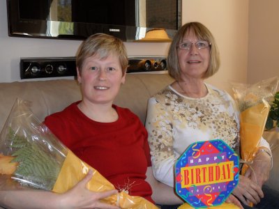 The twins get birthday flowers