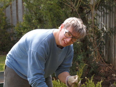 Happily working in the garden