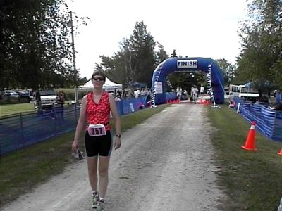 Pose in front of the finish line