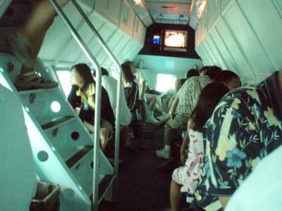 Inside the submarine for our underwater viewing