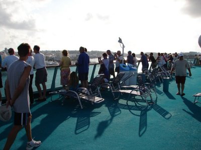 on board people watching us leave port