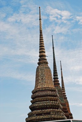 Three of the four Chedis built to commemorate the reigns of King Rama I to IV of the Chakri .  