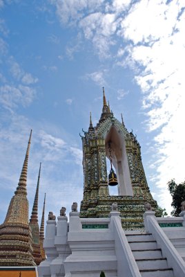 Chedis and bell tower at Wat Pho, Temple of the Reclining Buddha
