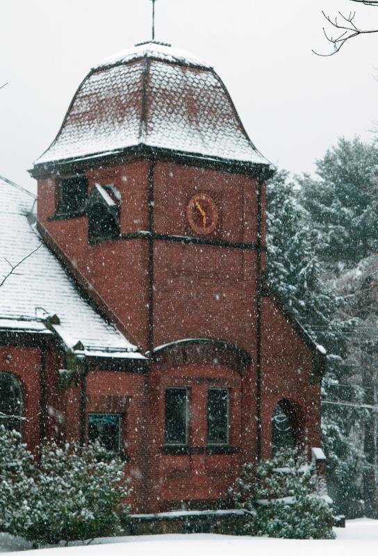 Library Clock in the Snow