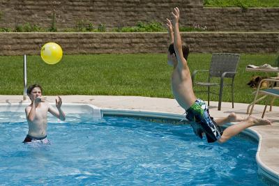 Garrett jumping into pool