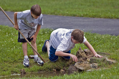 Garrett and Austin hunting for crayfish