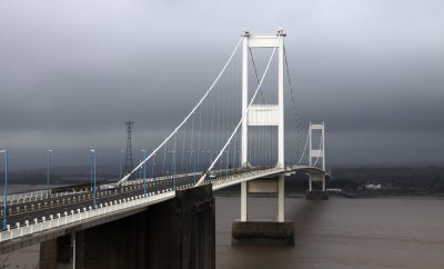 The Severn Bridge on a grey spring day.