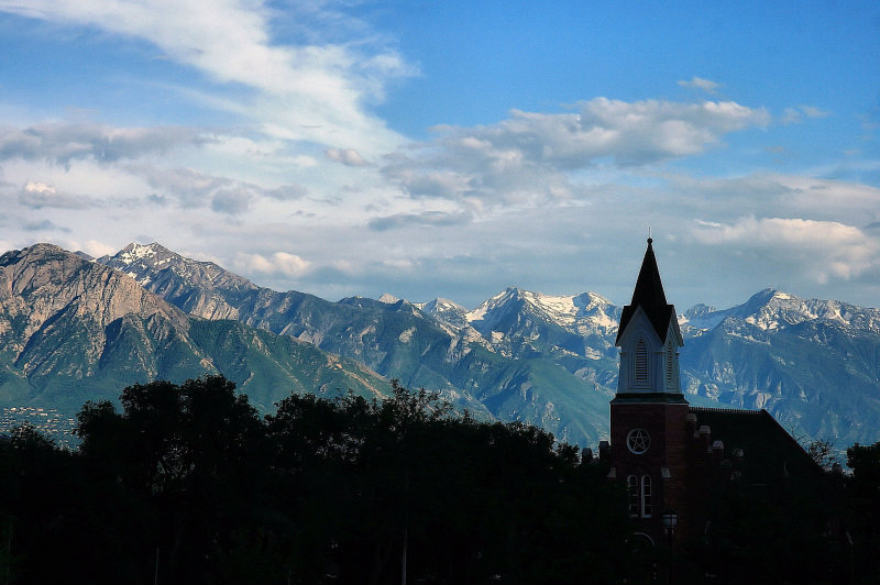 CHAPEL AND MOUNTAINS
