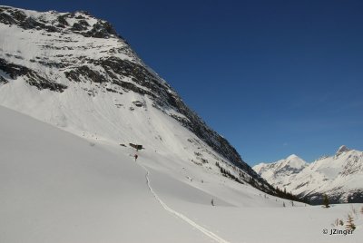 Skiing up towards the Achaean Glacier