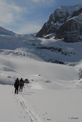 Skiing up towards the Achaean Glacier