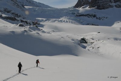 Skiing up towards the Achaean Glacier