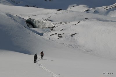 Skiing up towards the Achaean Glacier
