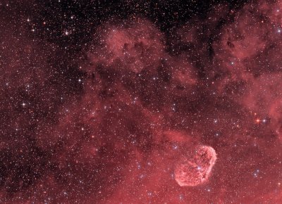 The Soap Bubble (PN G75.5+1.7), Cluster IC 4996, The Crescent Nebula (NGC 6888, Caldwell 27, Sharpless 105) in Cygnus