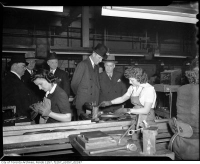 Lord Halifax watching female war workers at John Inglis Co. Ltd.jpg