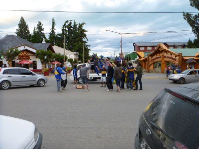 A street celebration in El Calafate by fans of the Boca Juniors soccer team after the team won the Argentina championship